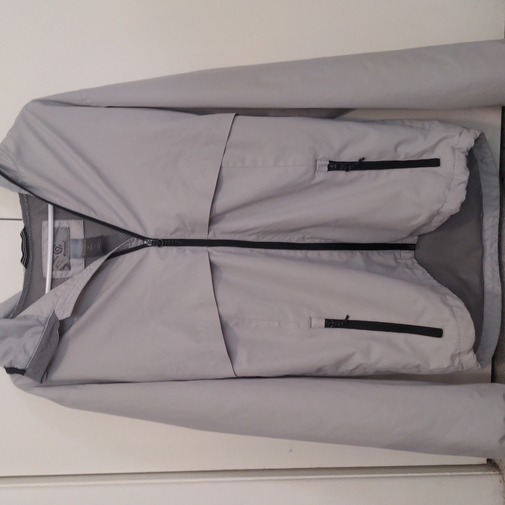 Champion Grey Windbreaker with Hood and Dual Front Zipper Pockets